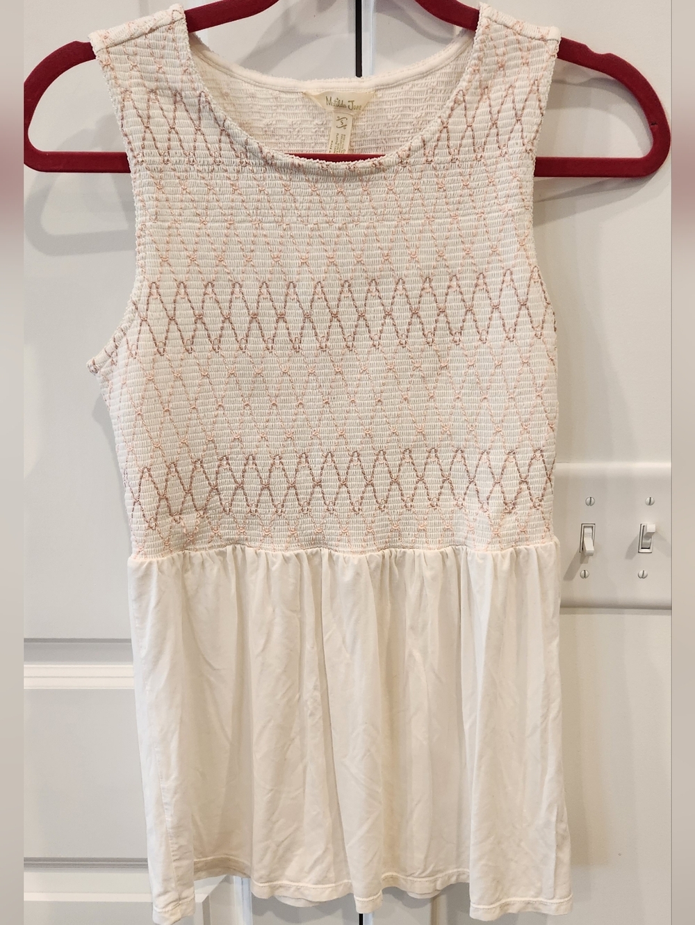Matilda Jane Cream Tank Top with Light Pink Smocking